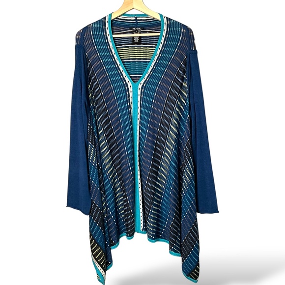NIC + ZOE Cotton Blend Knit Sharkbite Hem Tunic / Mini Dress V-Neck Sweater Sz L - Picture 1 of 8
